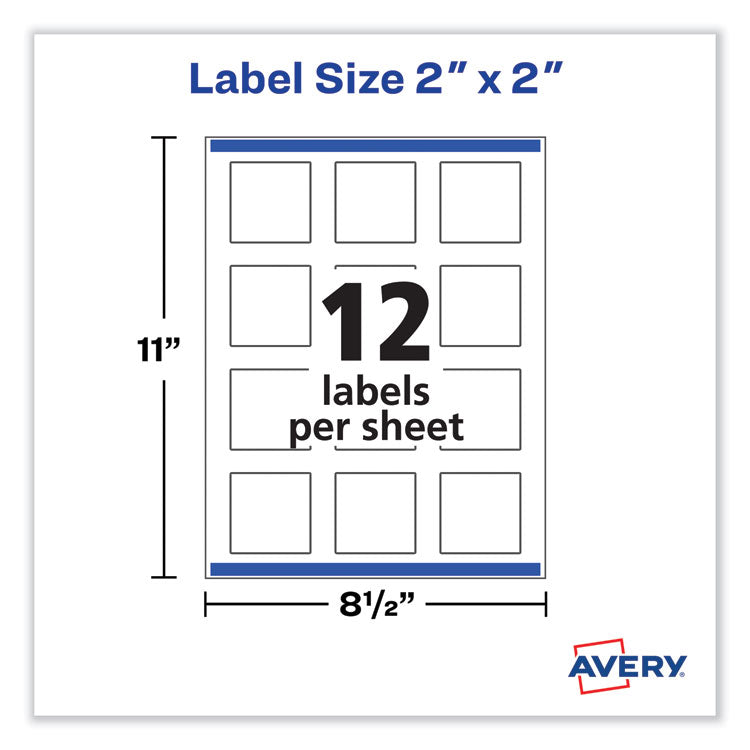 Laser/Inkjet Media Labels, Inkjet/Laser Printers, 2 x 2, White, 12 Labels/Sheet, 10 Sheets/Pack