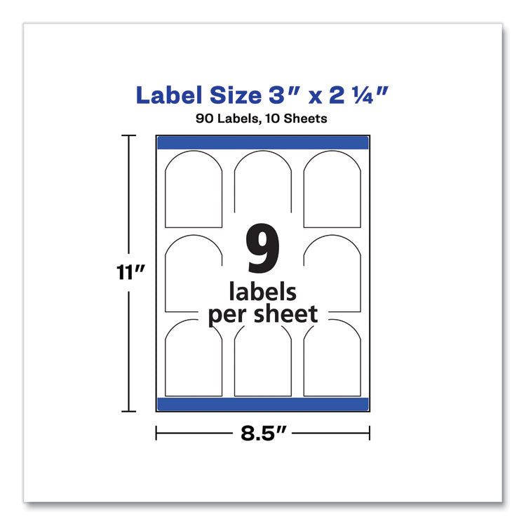 Textured Arched Print-To-The-Edge Labels, Laser Printers, 3 X 2.25, White, 9/sheet, 10 Sheets/pack