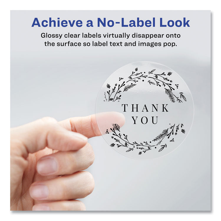 Round Print-To-The Edge Labels With Sure Feed And Easy Peel, 2" Dia, Glossy Clear, 120/pk