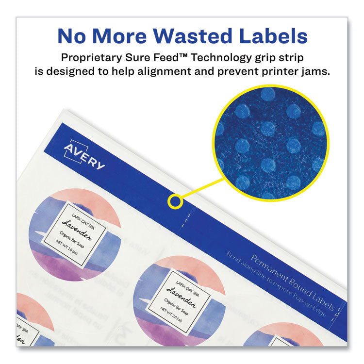 Round Print-To-The Edge Labels With Sure Feed And Easy Peel, 2" Dia, Glossy Clear, 120/pk