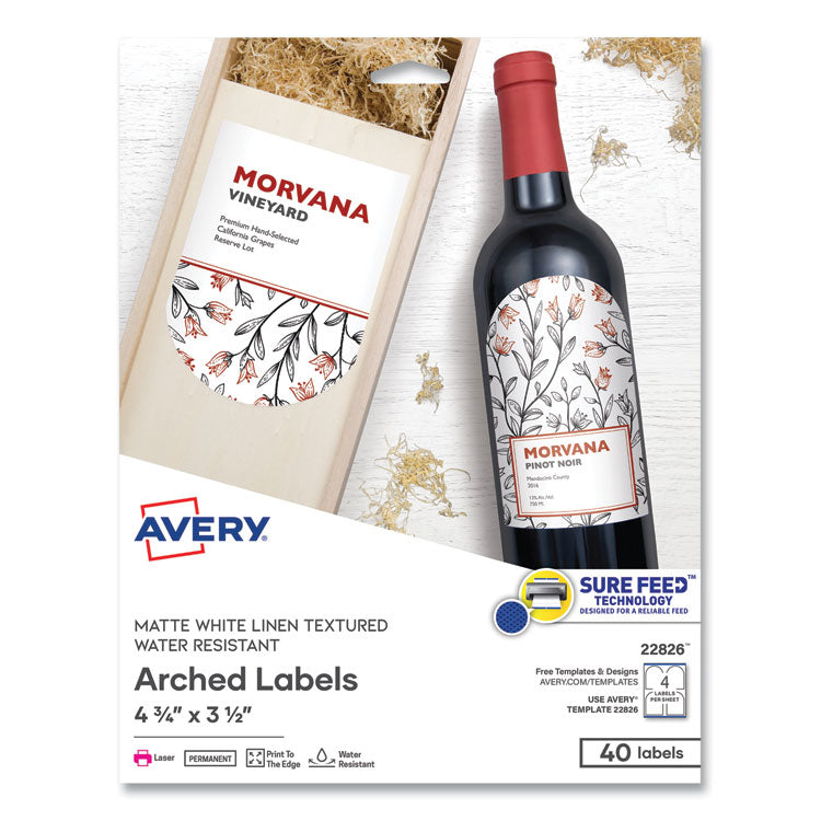 Textured Arched Print-To-The-Edge Labels, Laser Printers, 4.75 X 3.5, White, 4/sheet, 10 Sheets/pack