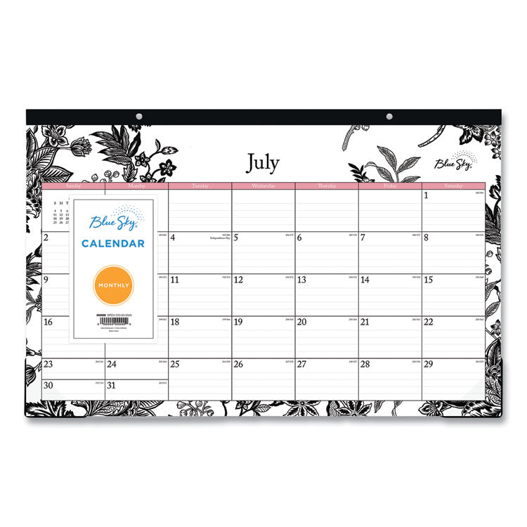 Analeis Academic Year Desk Pad Calendar, Floral Artwork, 17 x 11, White/Black/Coral Sheets, 12-Month (July-June): 2025-2026
