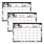 Analeis Academic Year Desk Pad Calendar, Floral Artwork, 17 x 11, White/Black/Coral Sheets, 12-Month (July-June): 2025-2026