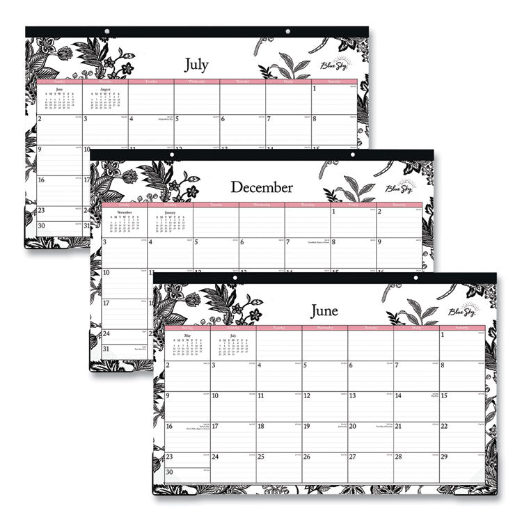 Analeis Academic Year Desk Pad Calendar, Floral Artwork, 17 x 11, White/Black/Coral Sheets, 12-Month (July-June): 2025-2026