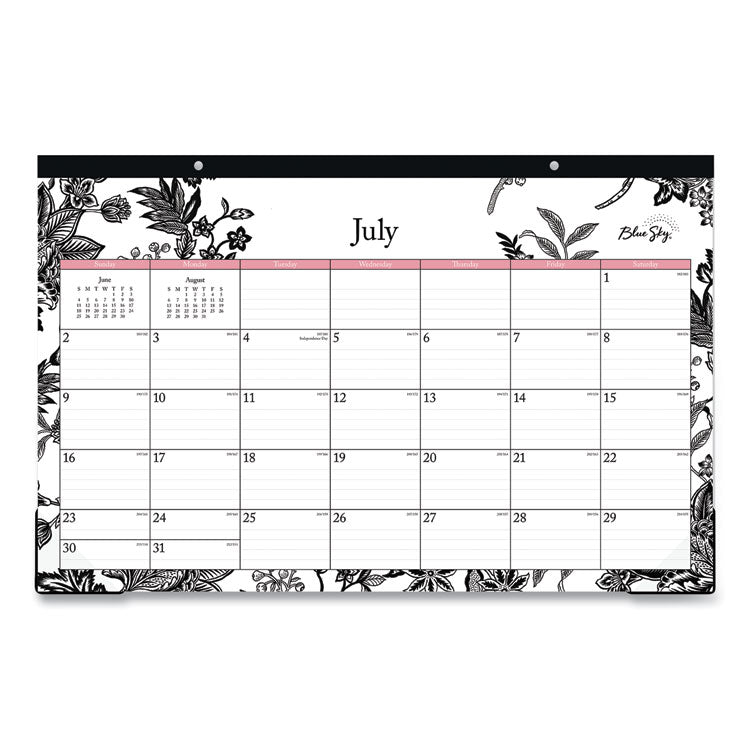 Analeis Academic Year Desk Pad Calendar, Floral Artwork, 17 x 11, White/Black/Coral Sheets, 12-Month (July-June): 2025-2026