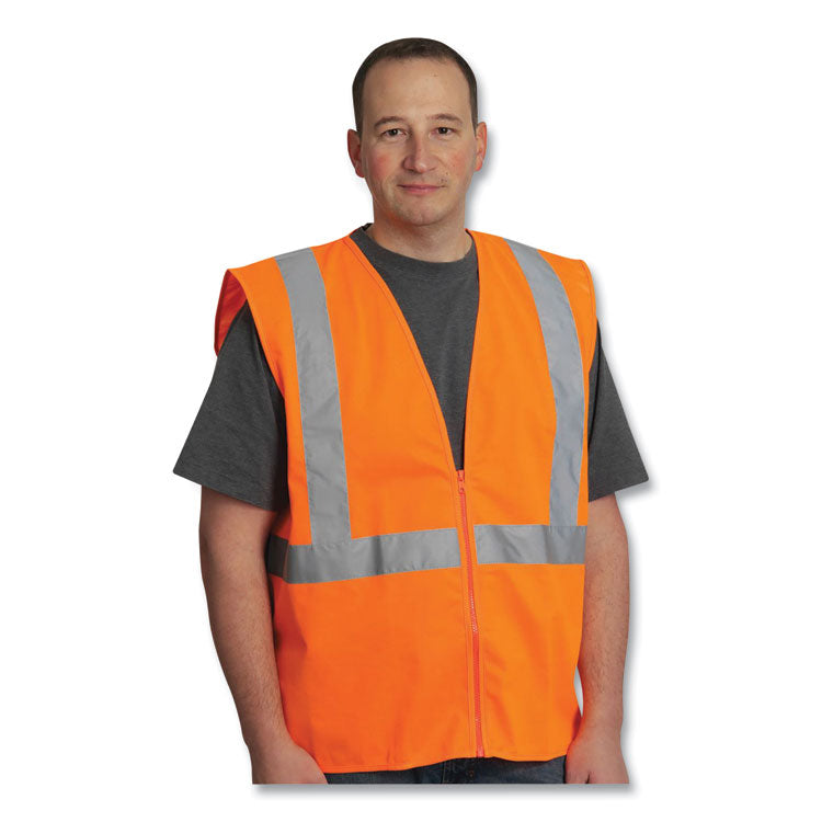 ANSI Class 2 Two-Pocket Zipper Mesh Safety Vest, Polyester Mesh, X-Large, Orange
