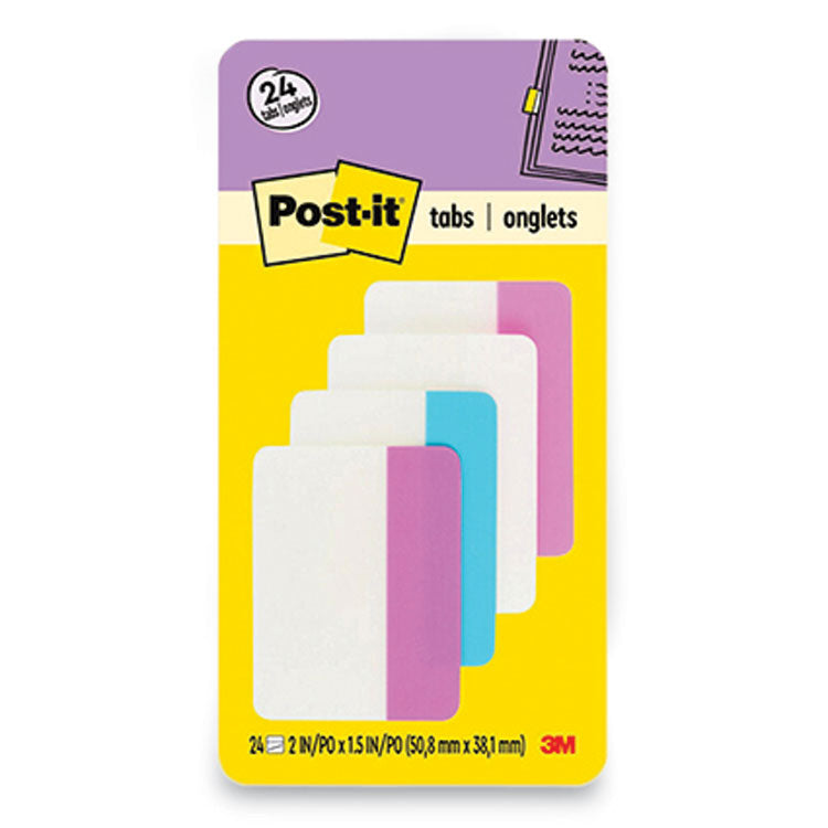 Solid Color Tabs, 1/5-Cut, Assorted Pastel Colors, 2" Wide, 24/Pack