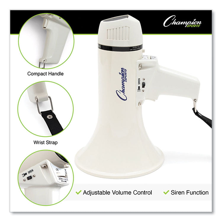 Megaphone, 4 W to 8 W, 400 yds Range, White