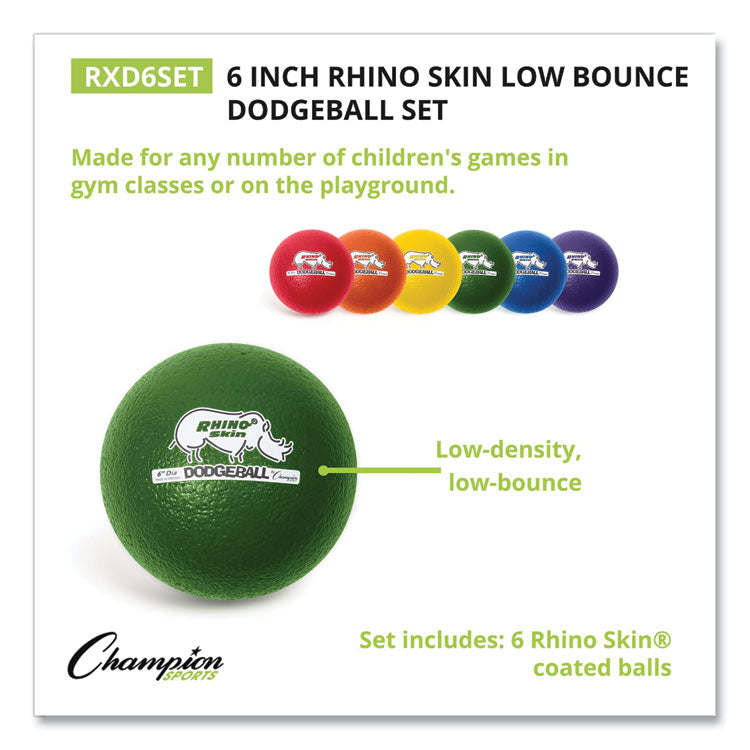 Rhino Skin Dodge Ball Set, 6" Diameter, Assorted Colors, 6/set