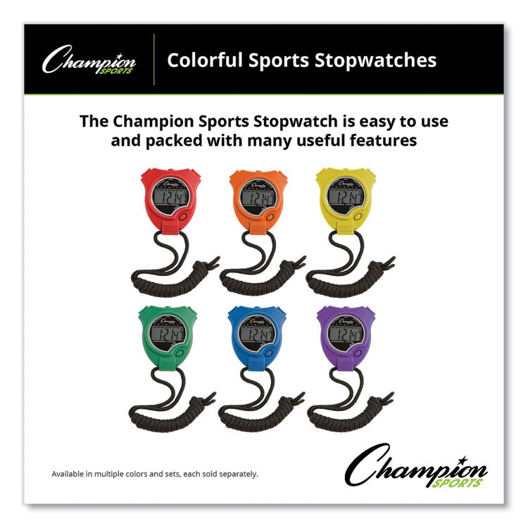 Water-Resistant Stopwatches, Accurate To 1/100 Second, Assorted Colors, 6/box
