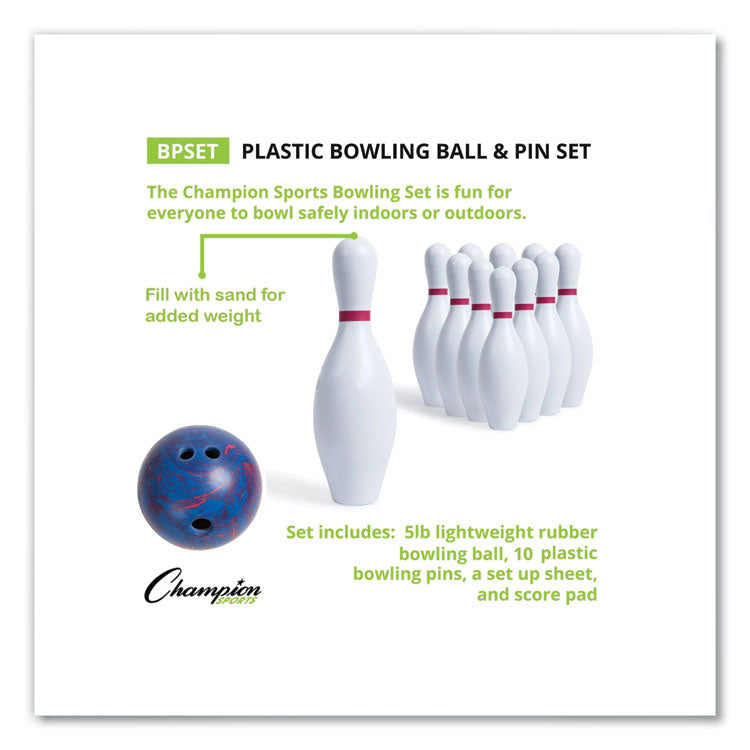 Bowling Set, Plastic/Rubber, White, 10 Bowling Pins, 1 Bowling Ball