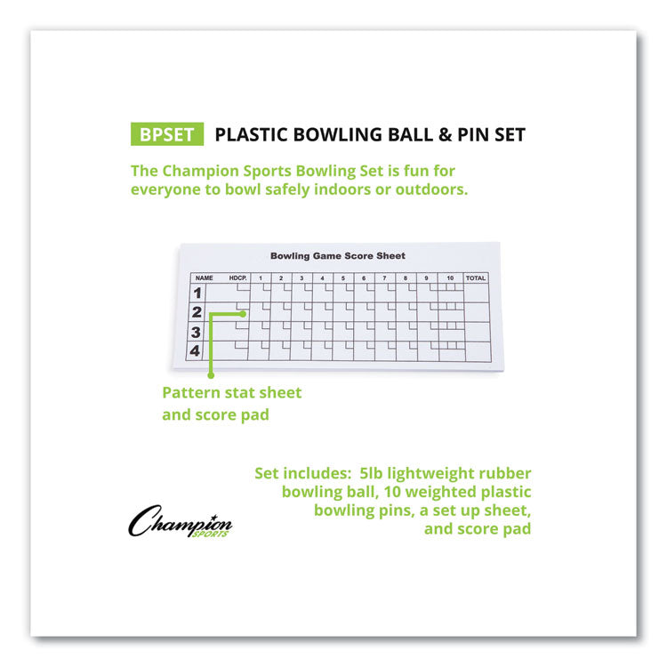 Bowling Set, Plastic/Rubber, White, 10 Bowling Pins, 1 Bowling Ball