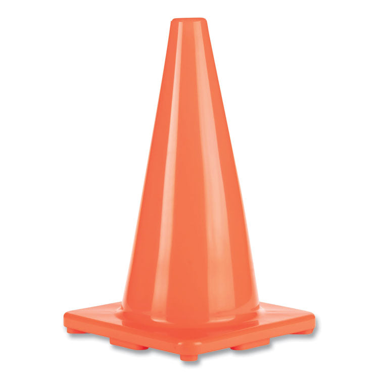 Hi-Visibility Vinyl Cones, 18" Tall, Fluorescent Orange, 10.63" x 10.63" Base