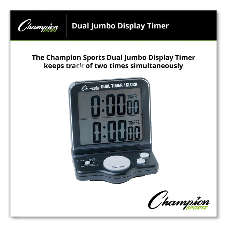Dual Timer/Clock with Jumbo Display, LCD, 3.5 x 1 x 4.5, Black