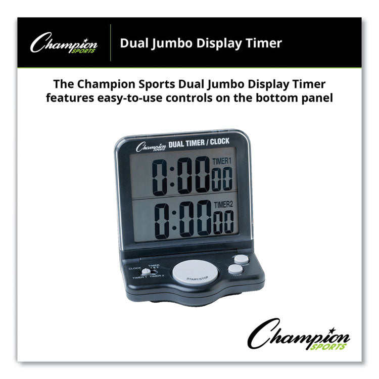 Dual Timer/Clock with Jumbo Display, LCD, 3.5 x 1 x 4.5, Black