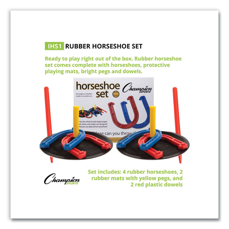 Indoor/Outdoor Rubber Horseshoe Set, 4 Rubber Horseshoes, 2 Rubber Mats, 2 Plastic Dowels
