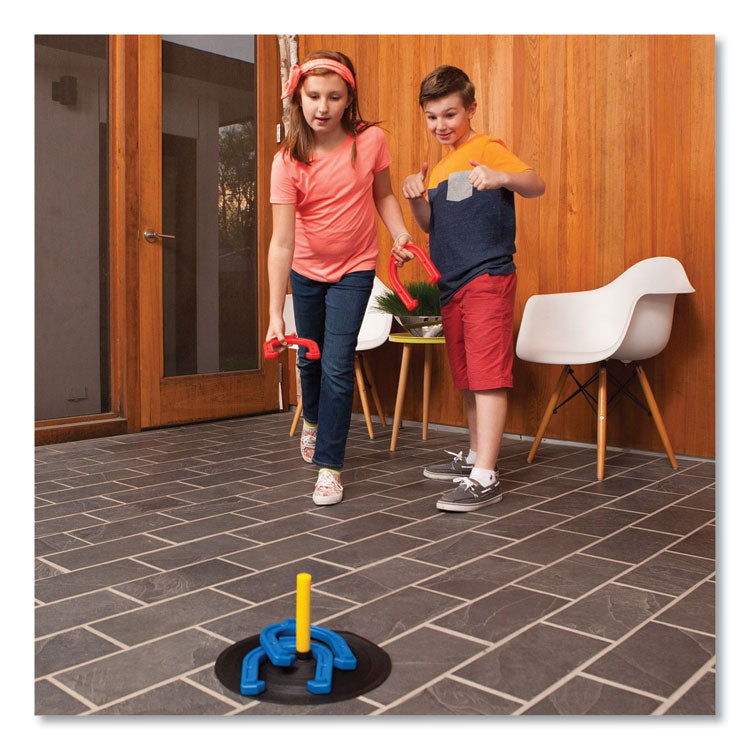 Indoor/Outdoor Rubber Horseshoe Set, 4 Rubber Horseshoes, 2 Rubber Mats, 2 Plastic Dowels