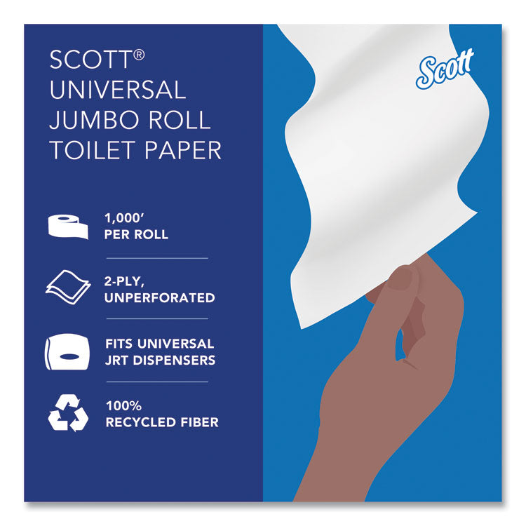 Essential 100% Recycled Fiber JRT Bathroom Tissue for Business, Septic Safe, 2-Ply, White, 3.55" x 1,000 ft, 12 Rolls/Carton