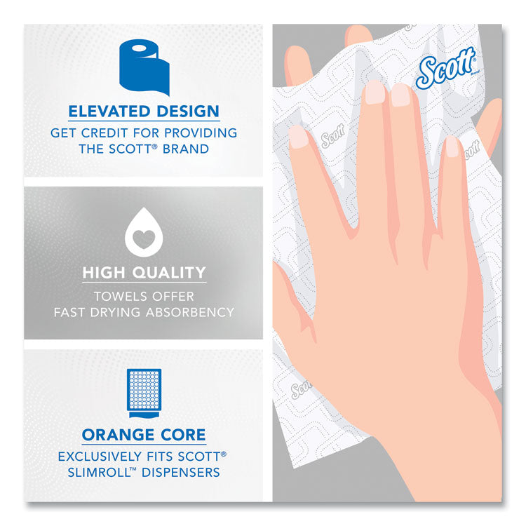 Slimroll Towels, 1-Ply, 8" x 580 ft, White/Orange Core, 6 Roll/Carton