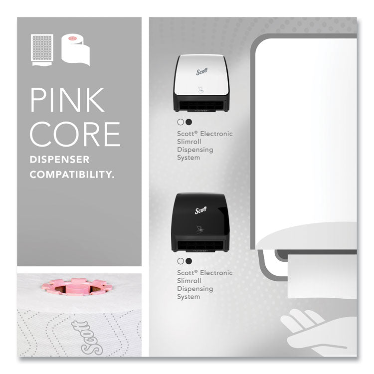 Slimroll Towels, 1-Ply, 8" x 580 ft, White/Pink Core, Traditional Business, 6 Rolls/Carton