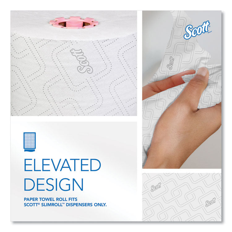 Slimroll Towels, 1-Ply, 8" x 580 ft, White/Pink Core, Traditional Business, 6 Rolls/Carton