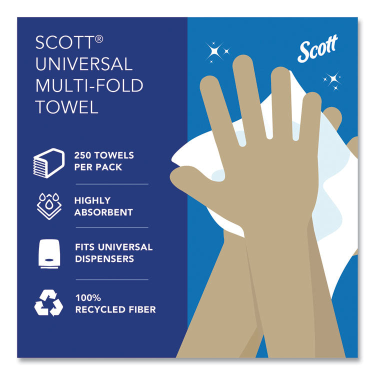 Essential Multi-Fold Towels 100% Recycled, 1-Ply, 9.2 x 9.4, White, 250/Pack, 16 Packs/Carton
