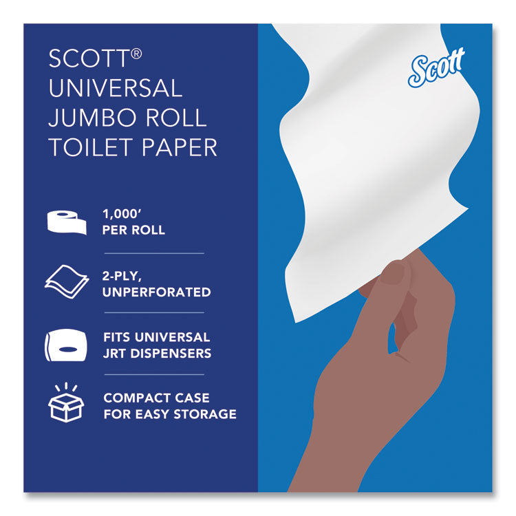 Essential JRT Jumbo Roll Bathroom Tissue, Septic Safe, 2-Ply, White, 3.55" x 1,000 ft, 4 Rolls/Carton