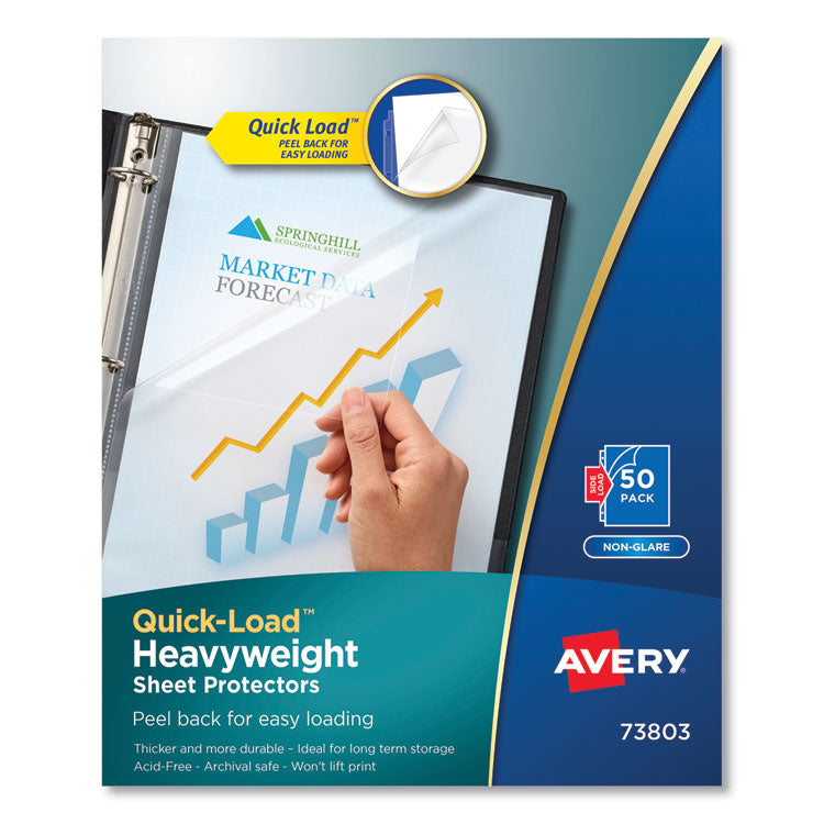 Quick-Load Heavyweight Sheet Protector, Side: 3-Hole Punched, Top/Side Load 8.5 x 11 Insert, Nonglare Clear Front, 50/Box