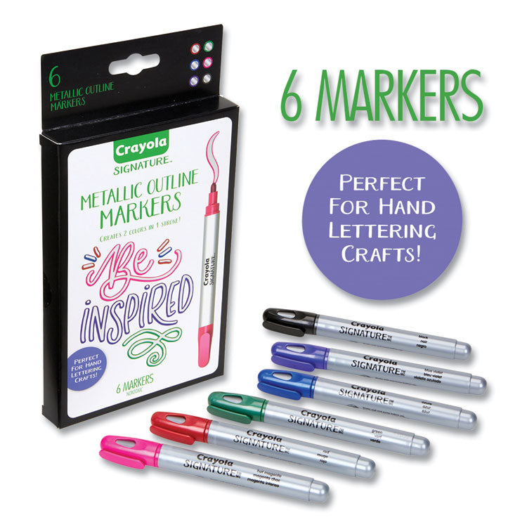 Signature Metallic Outline Paint Markers, Bullet Tip, Assorted Colors, 6/Pack
