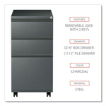 File Pedestal With Full-Length Pull, Left Or Right, 3-Drawers: Box/box/file, Legal/letter, Charcoal, 14.96" X 19.29" X 27.75"