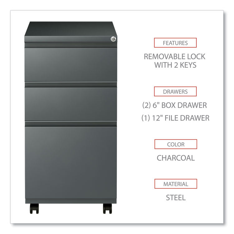 File Pedestal With Full-Length Pull, Left Or Right, 3-Drawers: Box/box/file, Legal/letter, Charcoal, 14.96" X 19.29" X 27.75"