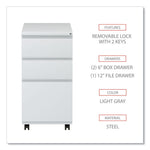 File Pedestal With Full-Length Pull, Left/right, 3-Drawers: Box/box/file, Legal/letter, Light Gray, 14.96" X 19.29" X 27.75"