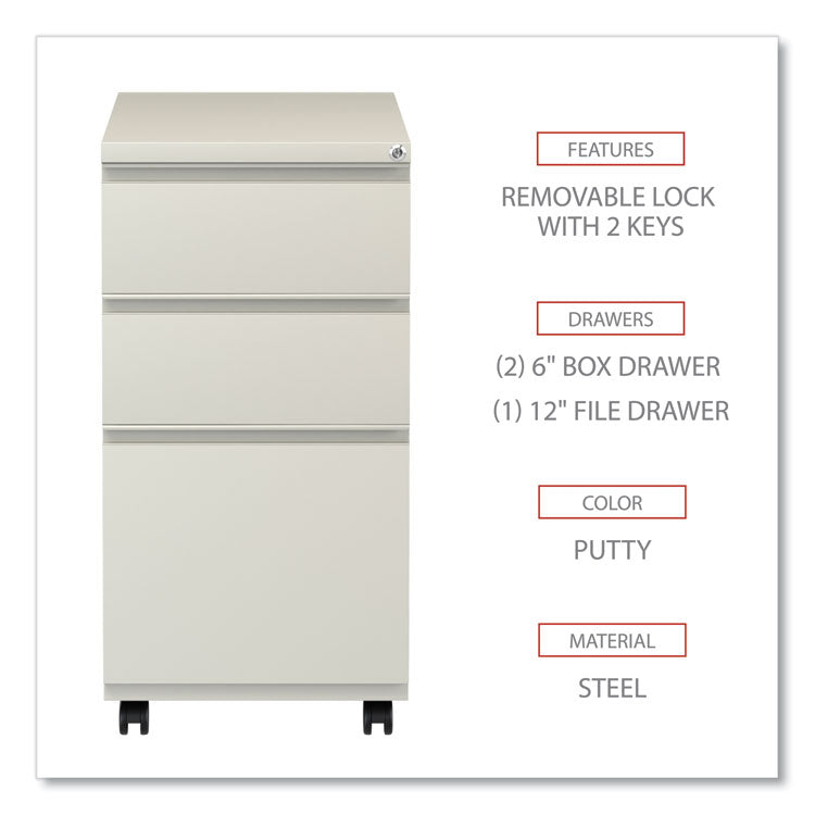 File Pedestal With Full-Length Pull, Left Or Right, 3-Drawers: Box/box/file, Legal/letter, Putty, 14.96" X 19.29" X 27.75"
