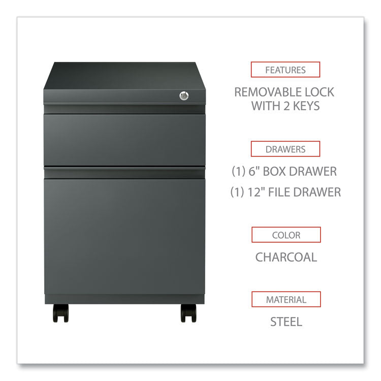 File Pedestal With Full-Length Pull, Left Or Right, 2-Drawers: Box/file, Legal/letter, Charcoal, 14.96" X 19.29" X 21.65"