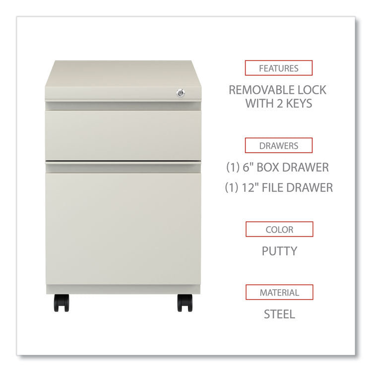 File Pedestal With Full-Length Pull, Left Or Right, 2-Drawers: Box/file, Legal/letter, Putty, 14.96" X 19.29" X 21.65"