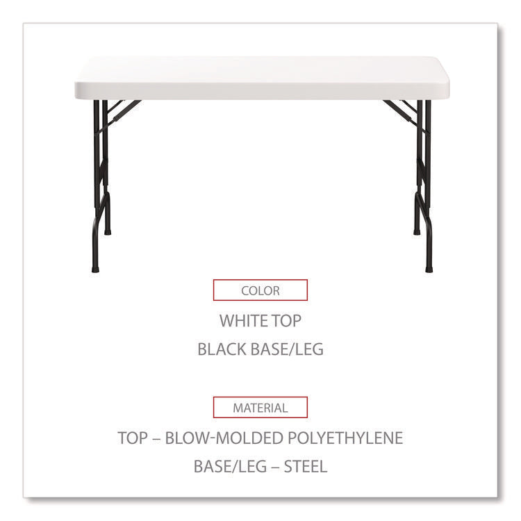 Fold in Half Plastic Folding Table, Rectangular, 72w x 29.63d x 29.25 to 37.13h, White