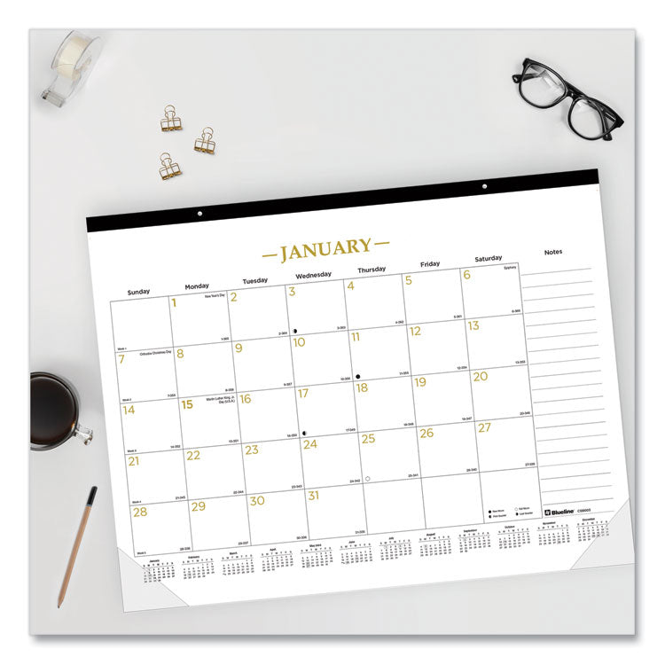 Gold Collection Monthly Desk Pad Calendar, 22 x 17, White Sheets, Black Headband, Clear Corners, 12-Month (Jan to Dec): 2025