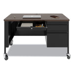 Mobile Teachers Pedestal Desks, Right-Hand Pedestal: Box/File Drawers, 48" x 30" x 29.5", Walnut/Black