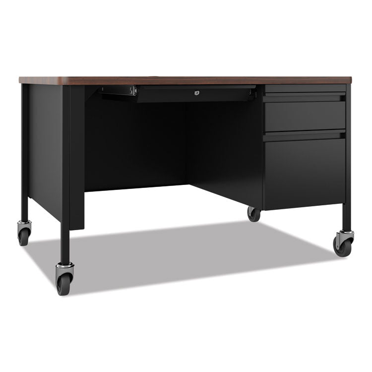 Mobile Teachers Pedestal Desks, Right-Hand Pedestal: Box/File Drawers, 48" x 30" x 29.5", Walnut/Black