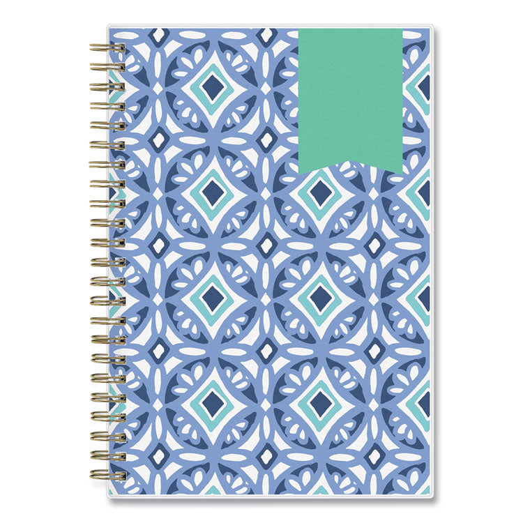 Day Designer Tile Weekly/Monthly Planner, Geometric Artwork, 8 x 5, Blue/White Cover, 12-Month (Jan to Dec): 2025