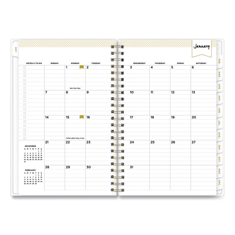 Day Designer Tile Weekly/Monthly Planner, Geometric Artwork, 8 x 5, Blue/White Cover, 12-Month (Jan to Dec): 2025