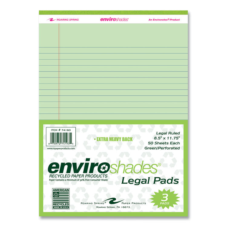 Enviroshades Legal Notepads, 50 Green 8.5 x 11.75 Sheets, 72 Notepads/Carton