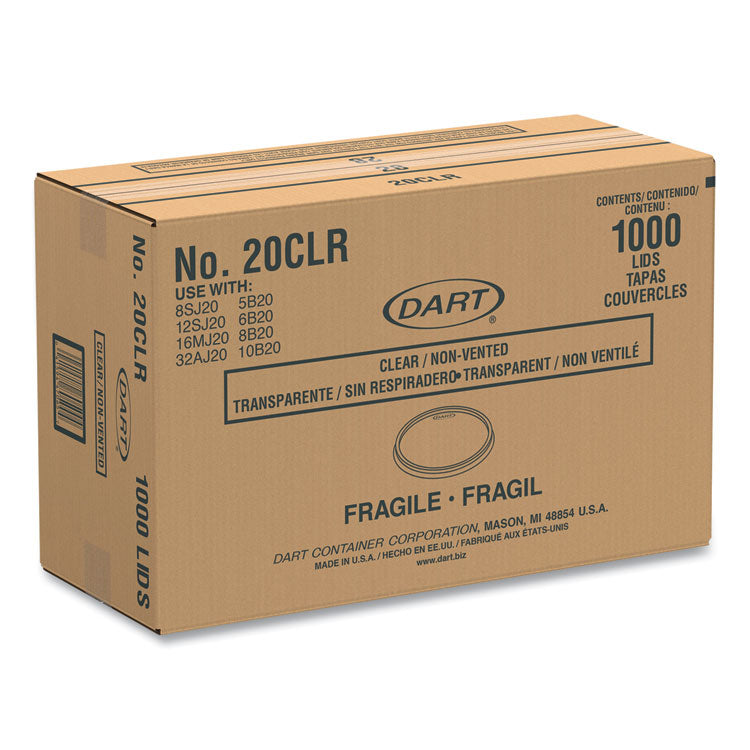 Plastic Lids for Foam Cups, Bowls and Containers, Flat, Not Vented, Fits 6 oz to 32 oz, Clear, 100/Sleeve, 10 Sleeves/Carton