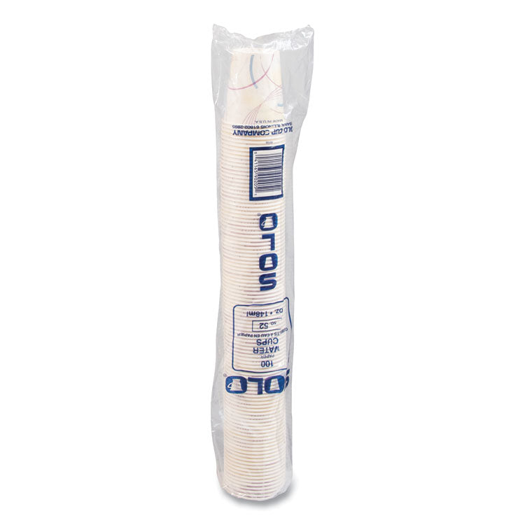 Paper Water Cups, 5 oz, Meridian Design, 100/Sleeve, 25 Sleeves/Carton