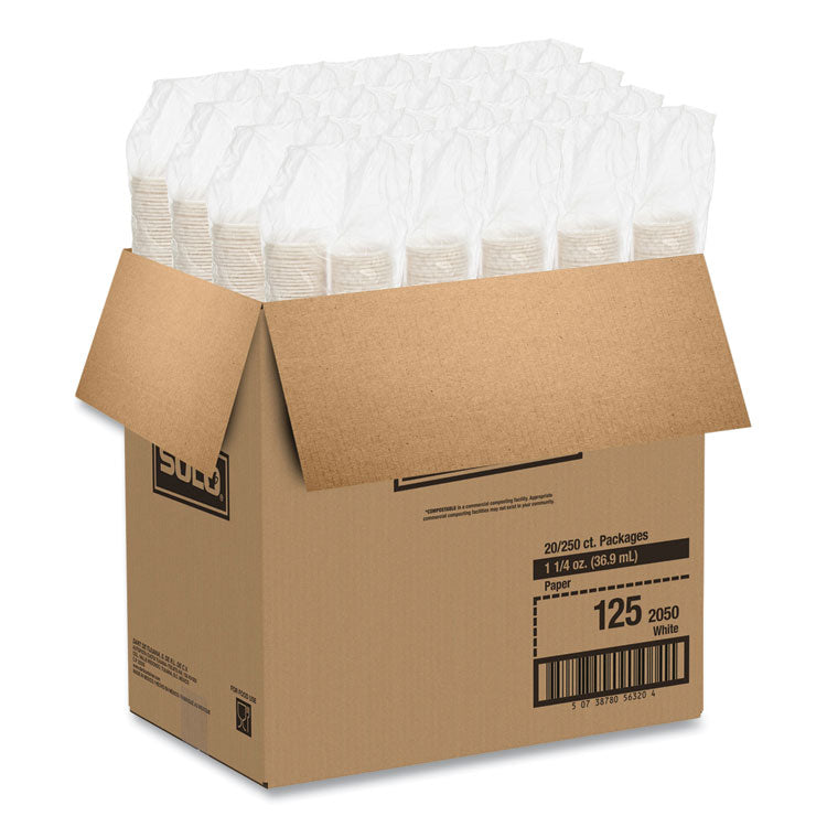 Paper Portion Cups, 1.25 oz, White, 250/Bag, 20 Bags/Carton