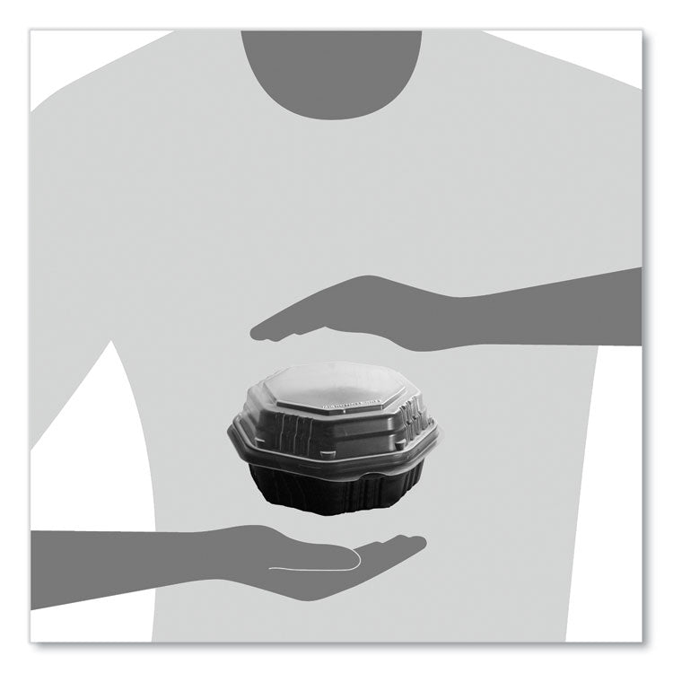 OctaView Hinged-Lid Hot Food Containers, 6.3 x 3.1 x 1.5, Black/Clear, Plastic, 200/Carton