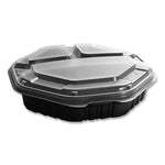 OctaView Hinged-Lid Hot Food Containers, 3 Compartments, 38 oz, 9.55 x 9.1 x 2.4, Black/Clear, Plastic, 100/Carton