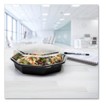 OctaView Hinged-Lid Cold Food Containers, 42 oz, 9.57 x 9.2 x 3.2, Black/Clear, Plastic, 100/Carton