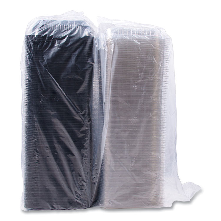 Hinged-Lid Dinner Box, 64 oz, 11.5 x 8.1 x 3, Black/Clear, Plastic, 100/Carton