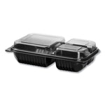 Hinged-Lid Dinner Box, 3 Compartments, 32 oz, 11.5 x 8.1 x 3, Black/Clear, Plastic, 100/Carton